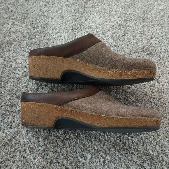 Haflinger Womens 41 Slip On Mule Clogs Wool Wedge Brown Tan - Picture 4 of 13